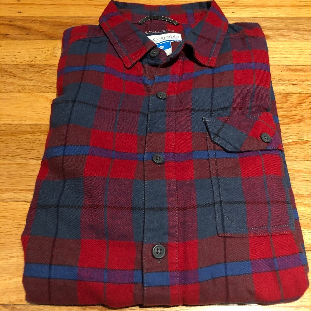Columbia Men’s Flannel Medium Blue Red Plaid New
